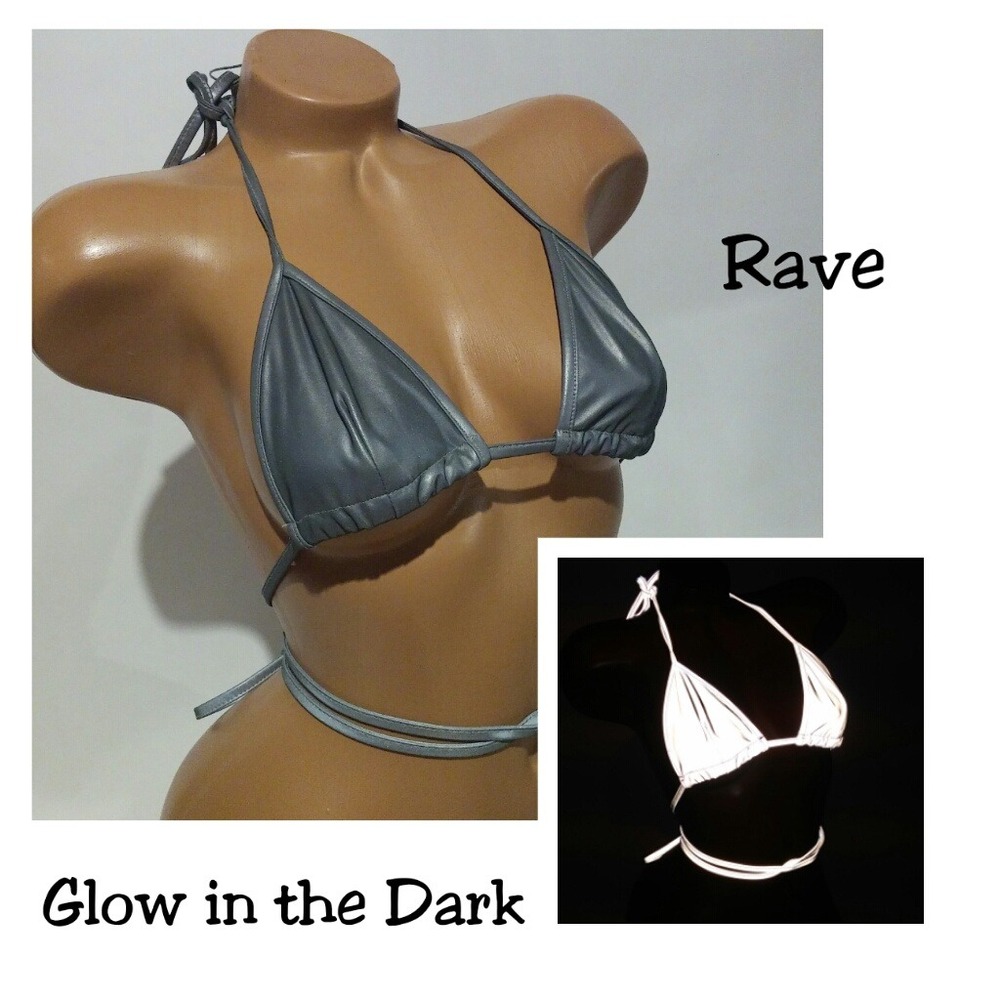 iHeartRaves String Top Bikini Style Triangle Small Gray Reflective Tie Up